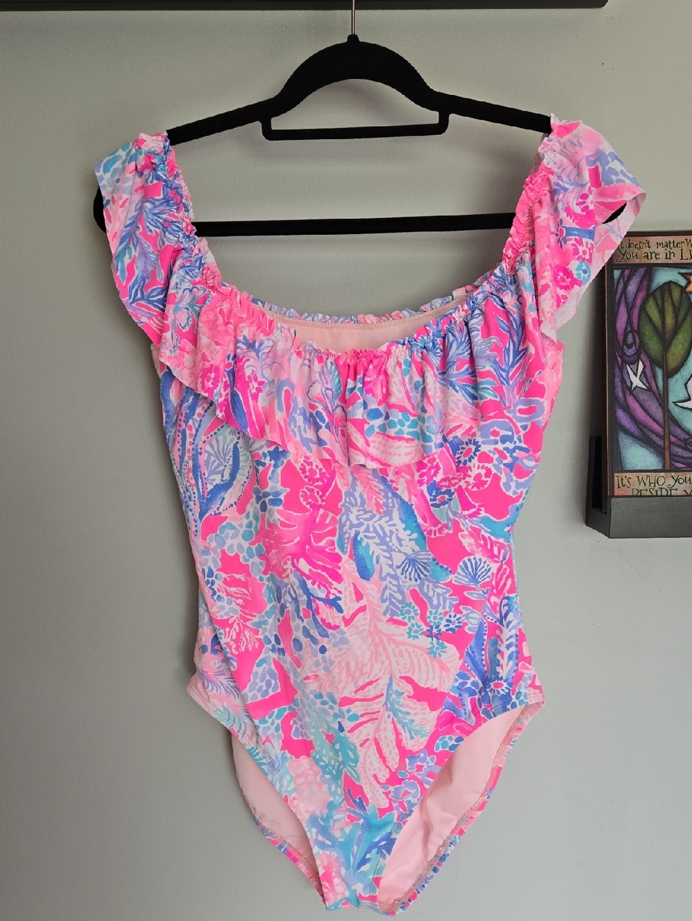 Lilly Pulitzer Pink Blue Tropical Ruffle One-Piece Swimsuit
